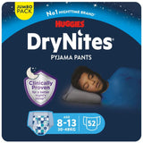 Huggies DryNites Pyjama Pants, 8-13Y, Bed Wetting Diaper, Boys, 30-48kg, 4 x Jumbo Pack - 52pcs