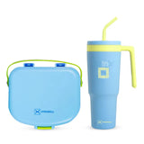 Hydrobrew 4 Compartment Bento Lunch Box With Steel Water Tumbler Bottle & Spoon & Fork Set - Cobalt