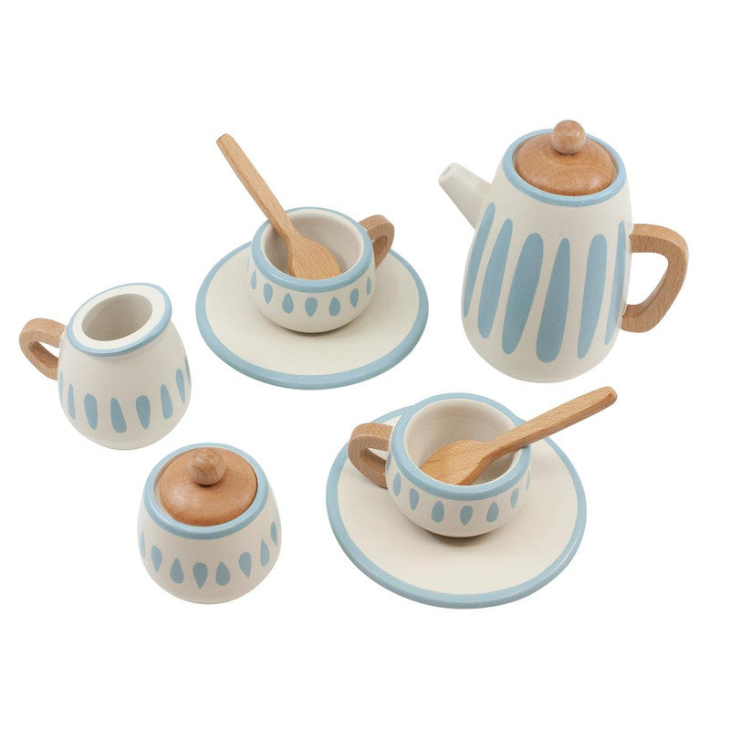 Sebra Wooden Tea Set - Classic White/Dusty Teal - Laadlee