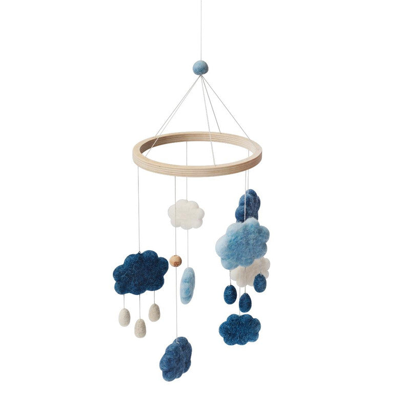 Sebra Felted Baby Mobile Clouds - Denim Blue - Laadlee