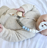 Chewies & More - Chewie Clip Silicone Beads - Leopard/Baby Blue/White