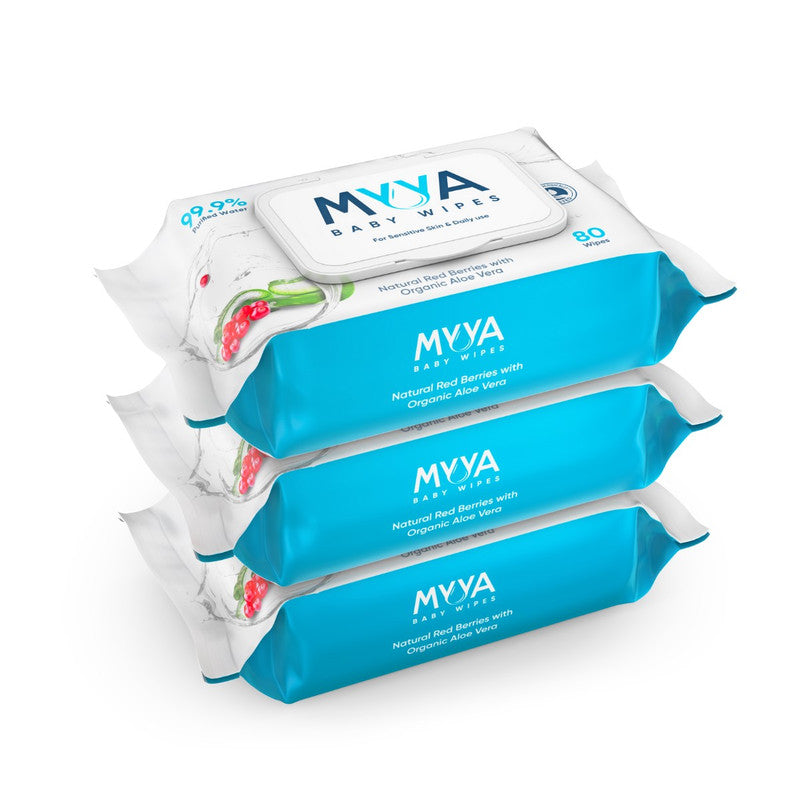 Myya Baby Wipes - Natural Red Berries with Organic Aloe Vera - Pack of 3 (240pcs) - Laadlee