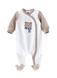 Elegant Kids Baby Boy Bear Footed Romper - White & Beige