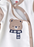 Elegant Kids Baby Boy Bear Footed Romper - White & Beige