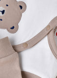 Elegant Kids Baby Boy Bear Footed Romper - White & Beige