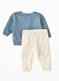 Elegant Kids Cozy Bear Kids Two-Piece Sweatshirt and Pants Set - White & Blue