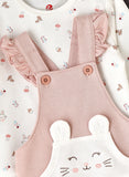 Elegant Kids Baby Girl Overalls and Printed Long-Sleeve Shirt Set - Pink