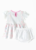 Elegant Kids All Over Cup Cake Printed Frock With Bloomer - White & Pink