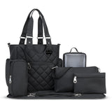 Little Story Quilted Diaper Bag with Stroller Straps and Changing Mat - Black (Set of 7)