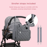 Little Story Quilted Diaper Bag with Stroller Straps and Changing Mat - Grey ( Set of 7)