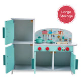 Little Story Wooden Kitchen With Refrigerator and Accessories - Teal