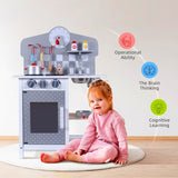 Little Story Wooden Kitchen With Wall Clock - Slate Grey