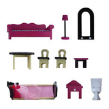 Little Story Wooden Dollhouse Triple Floor Extra large w/ Escalator, Furniture and Accessories - Pink