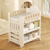 Little Angel Baby Diaper Changing Table With Wheels Nursery Storage Organizer Drawers - Coffee