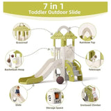 Little Angel Kids Slide, Climber & Basketball Hoop - Green