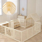 Little Story Portable Playpen with Bookshelf, Toy Storage and Play house - White