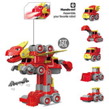 Little Story Kids Toy 5-in-1 Dinosaur Robot Transformation Vehicle With Remote - Red