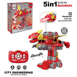 Little Story Kids Toy 5-in-1 Dinosaur Robot Transformation Vehicle With Remote - Red