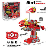 Little Story Kids Toy 5-in-1 Dinosaur Robot Transformation Vehicle With Remote control - Red