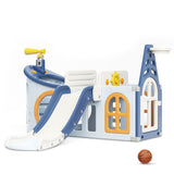 Little Story Boat House Activity Slide With Basketball Ring, Ball, Toy Storage, And Telescope Role Play Game - Blue