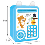 Little Story Cute Piggy Bank With Fingerprint Lock And Music - Bear Blue