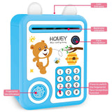 Little Story Cute Piggy Bank With Fingerprint Lock And Music - Bear Blue