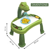 Little Story DIY T-Rex 3-In-1 Spinning Puzzle Block Table, Projection Drawing Board And Learning Table Set - 81Pcs