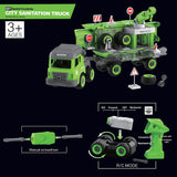 Little Story Kids Toy Sanitation Truck With 2 Mini Truck And Remote Control - Green