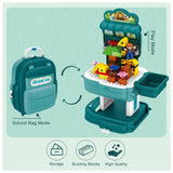 Little Story 2-In-1 Mode Zoological Park With Block Toy Set School Bag (200 Pcs) - Green