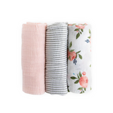 Little Unicorn Cotton Muslin Swaddle Set - Watercolor Roses 2 (Pack of 3)