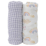 Little Unicorn Deluxe Muslin Swaddle Set - Rainbow Gingham (Pack of 2)