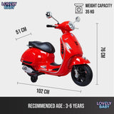Vespa Kids Power Riding Motorbike with Side Support Wheels 12V - Red
