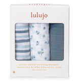 Lulujo Muslin Cloths 100% cotton (70cm x 70cm) - Blueberries (Pack of 3)