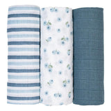Lulujo Muslin Cloths 100% cotton (70cm x 70cm) - Blueberries (Pack of 3)