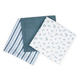 Lulujo Muslin Cloths 100% cotton (70cm x 70cm) - Blueberries (Pack of 3)