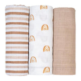 Lulujo Muslin Cloths 100% cotton (70cm x 70cm) - Rainbow (Pack of 3)