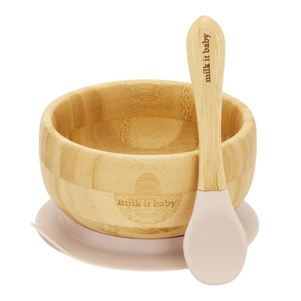 Milk It Baby Bamboo Suction Bowl & Set - Dusty Pink - Laadlee