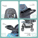Moon Trek One Fold Stroller - Blue Stripes