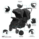 Moon Dois Twin Stroller Twin Baby Stroller Pram - Black