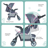 Moon Trek One Fold Stroller - Pink Stripes