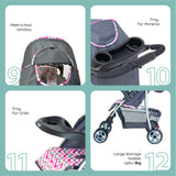 Moon Trek One Fold Stroller - Pink Stripes