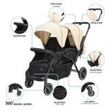 Moon Dois Twin Stroller Pram - Beige
