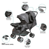 Moon Magnum Tandem Easy Fold Twin Travel Stroller - Black & Grey dots