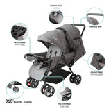Moon Magnum Tandem Easy Fold Twin Travel Stroller - Cool grey