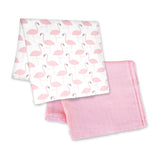 Moon Bamboo Muslin Swaddle - flamingo Print & Pink (Pack of 2)