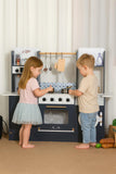 Little Angel Kids Wooden Kitchen Playset With Accessories - Black & White