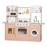 Little Angel Kids Wooden Kitchen Playset With Accessories - Pink & White