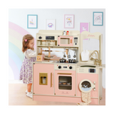 Little Angel Kids Wooden Kitchen Playset With Accessories - Pink & White