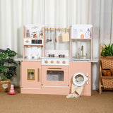 Little Angel Kids Wooden Kitchen Playset With Accessories - Pink & White
