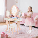 Little Angel Kids Wooden Princess Dressing Table Playset With 3 Mirror & Stool - Pink